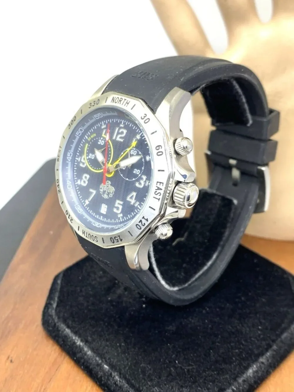 SUG 1883 Men's Watch Quartz Chronograph Blue Dial Date Black Rubber Band 40mm